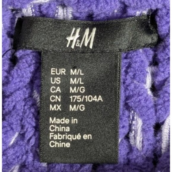 H&M Hand Knit Sweater Oversized M/L Purple White Boho Coastal Comfy & Cozy - Picture 3 of 16